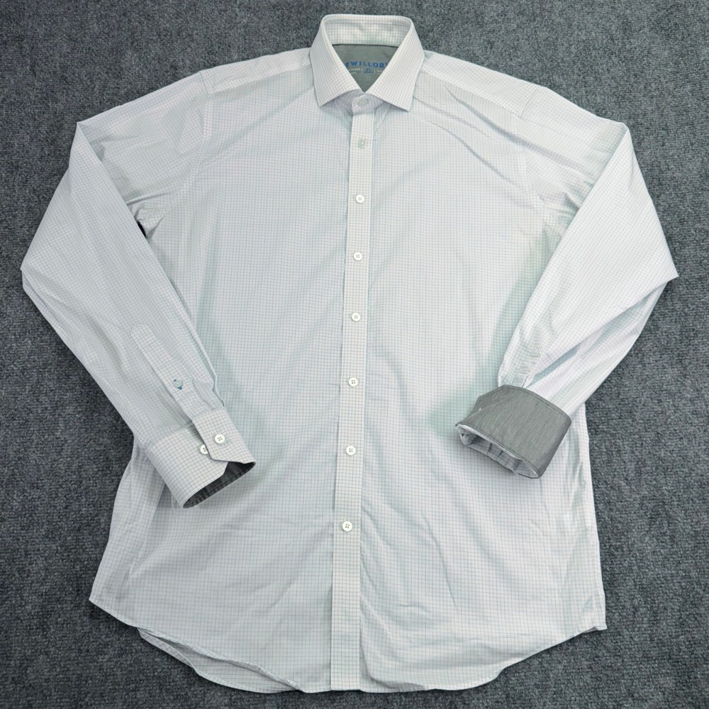 Twillory Dress Shirt Mens 16.5 36-37 Blue Check Tailored Fit Performance Coolmax